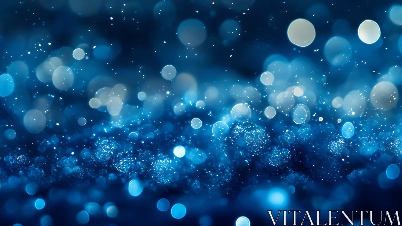 Blue bokeh particle field with shallow depth-of-focus rendering.