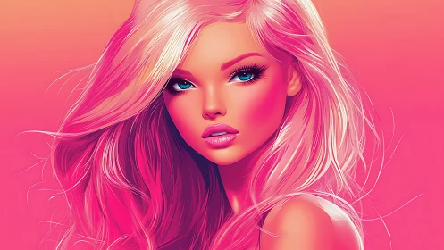 Neon pink daydream portrait with bright, curious gaze.