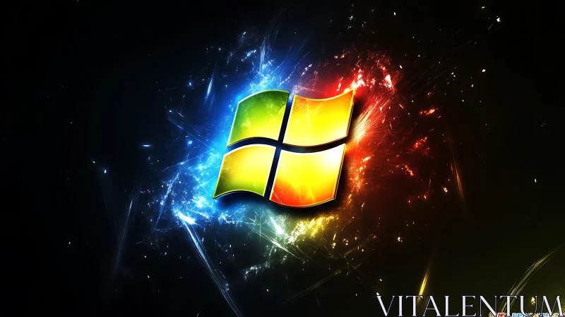 Windows logo with multicolor light effects on dark field.