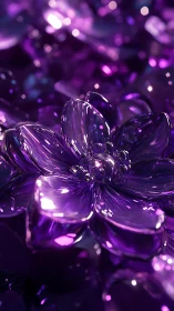 Crystalline Glass Flower with Luminescent Purple Bokeh Backdrop