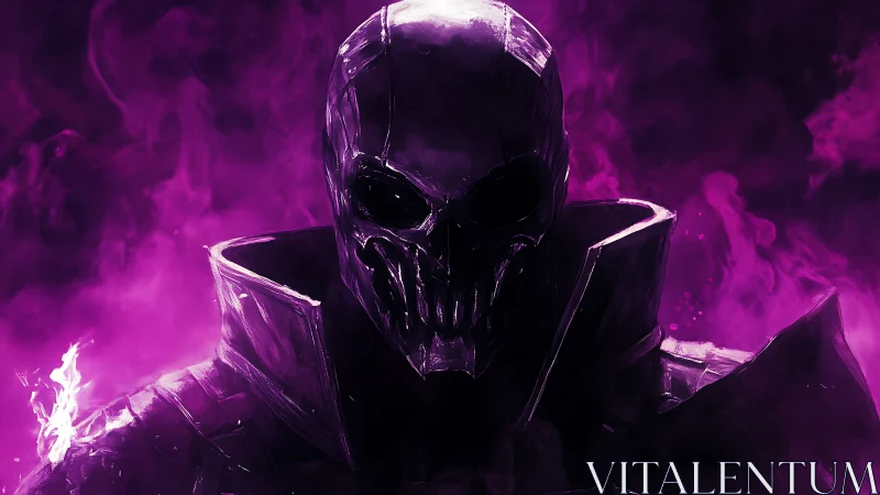 Shadowy skull figure glowing in mysterious violet smoke.