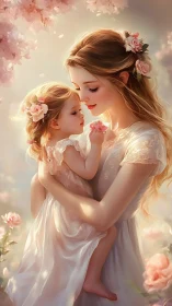 Mother and daughter share an enchanted moment wrapped in rose petals