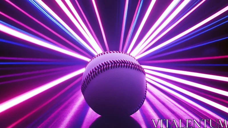 Electric baseball rests in a bold tunnel of neon light
