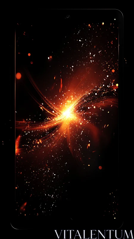Abstract orange light burst on black smartphone display.
