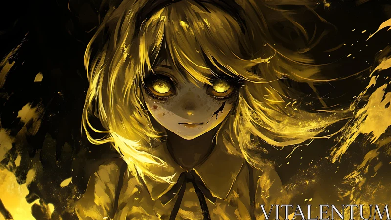 Girl with luminous eyes in high contrast yellow light.