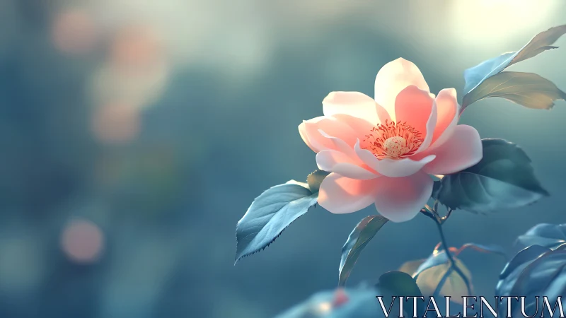 Radiant Coral Blossom Glows with Morning Light