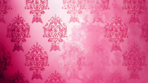 Monochrome damask pattern repeats on pink textured field
