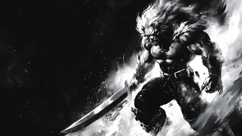 Storm-Forged Warrior Carves Light From Monochrome Void.