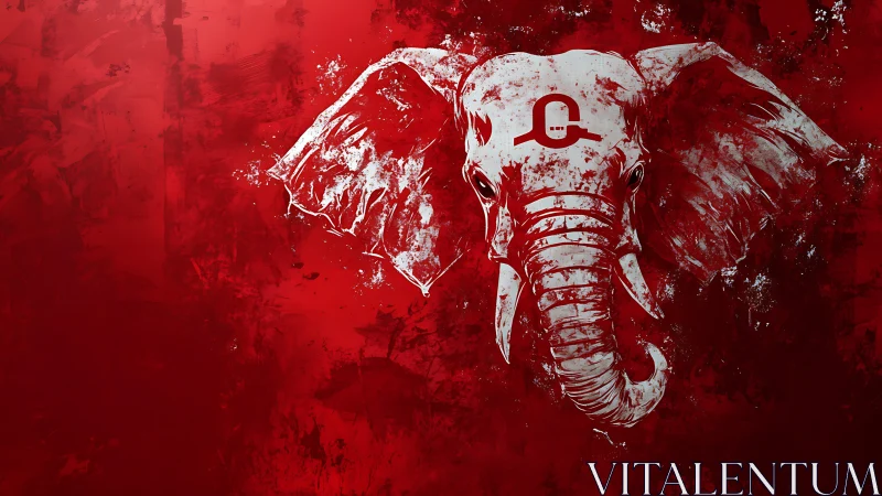 High-contrast white elephant head rendered on distressed red field