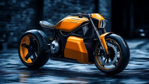 Electric concept motorcycle in bold orange finish.