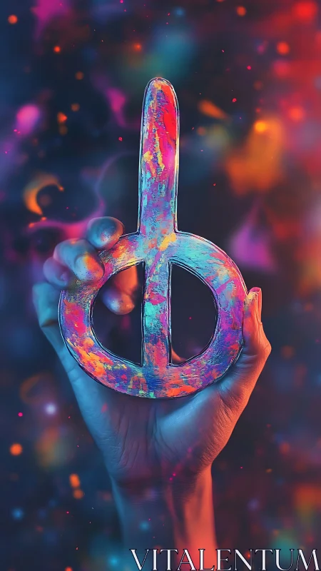 Neon defiance rises in a paint-splashed sculpted symbol.