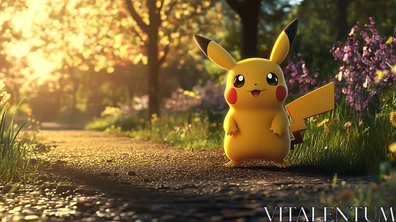 Sunlit forest stroll with a cheerful electric companion.