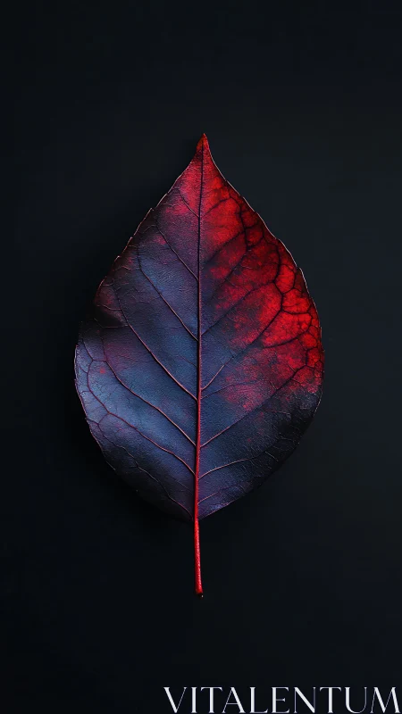 Crimson-veined leaf glows like a tiny nebula in silence