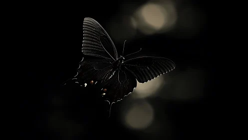 Dark butterfly in isolated low key photographic composition.
