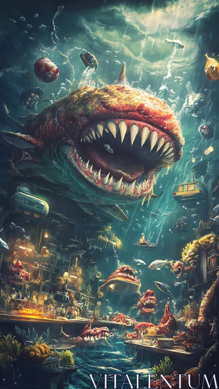 Gigantic mutated shark invades flooded cavern city with dynamic caustics
