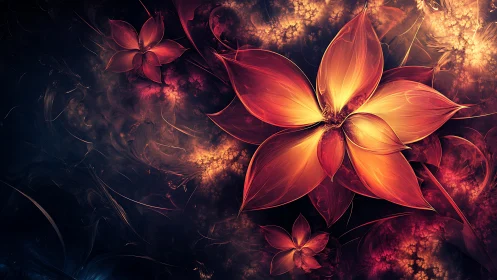 Radiant fractal blossoms unfold in luminous ember gradients