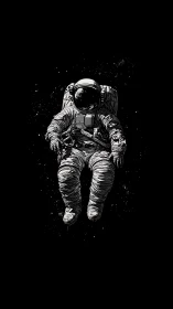 Solitary astronaut drifts through deep black outer space