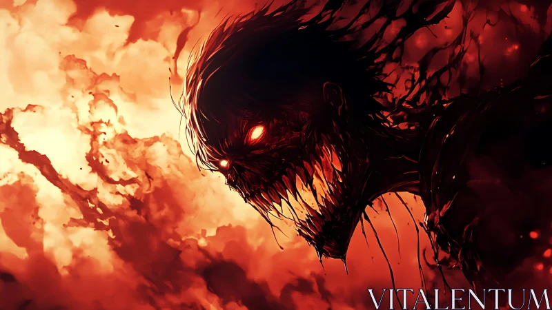 Infernal wraith hurtles through burning clouds, jaws unbound