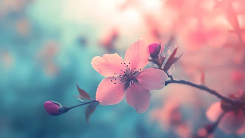 Pink Blossoms Against Soft Blur Background.
