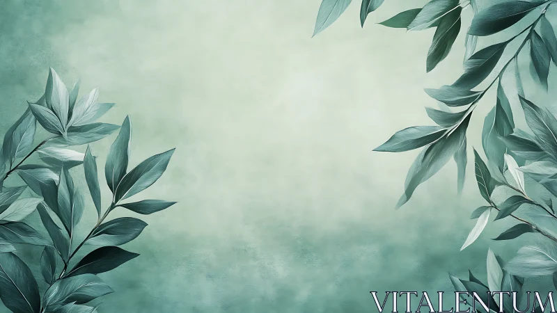 Soft teal foliage framing tranquil gradient background.