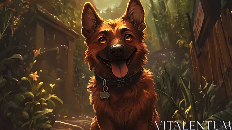 Backlit dog portrait uses warm rim lighting and shallow depth