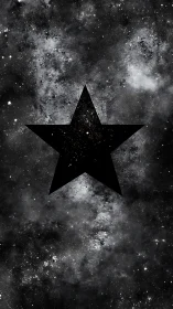 Black five-pointed star silhouette over dense starfield.