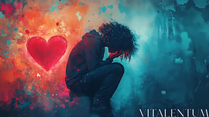 Digital painting of heartbreak with split warm cool chroma fields.