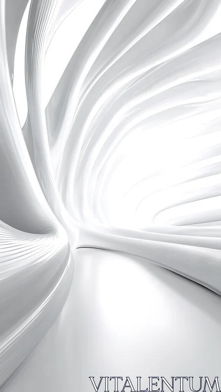 Futuristic white corridor curves into radiant abstract light.