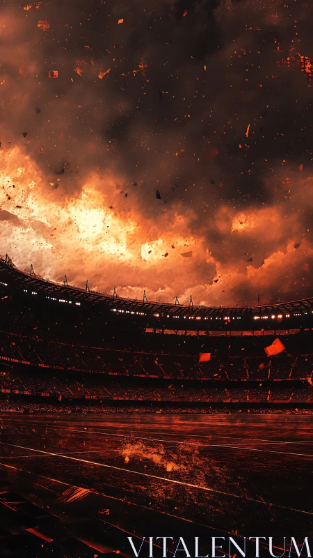 Stadium of embers waits beneath a collapsing storm of fire