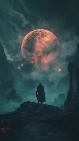 Cloaked Wanderer Under Blood Moon in Mistbound Ravine.