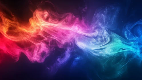 Colorful flowing nebula-like smoke forms span dark space