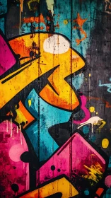 Graffiti composition covers vertical wooden plank surface