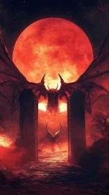 Bloodmoon gatekeeper dragon crowns a burning horizon.