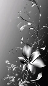 Elegant Monochrome Bloom Floating in Graceful Digital Light