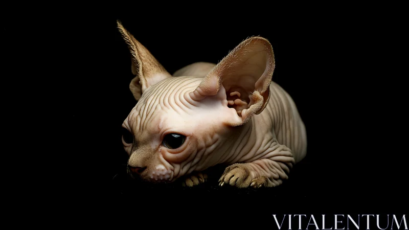 Hairless Sphynx Cat Sitting Against Black Background