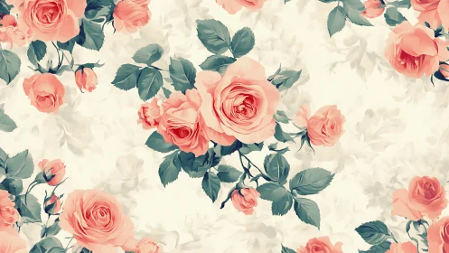 Vintage Rose Garden: Romantic Floral Pattern with Coral Blooms