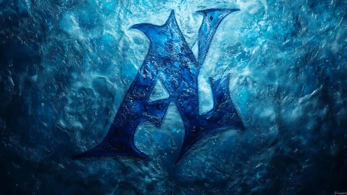 Stylized icy letter A embedded in textured blue surface.