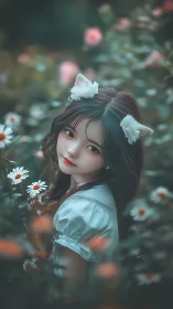 Cat-eared daydreamer wandering through soft daisy whispers.