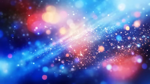 Colorful bokeh galaxy field spans diagonally across frame