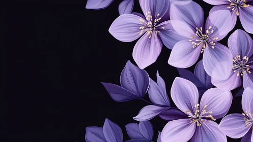 Purple Flowers Against Black Background