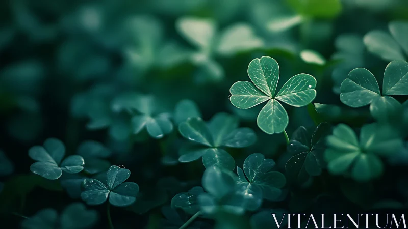 Macro study of green clover leaves in soft defocused field.