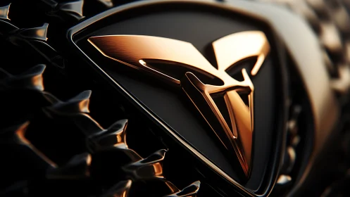 Metallic gold emblem dominates glossy black grille surface.