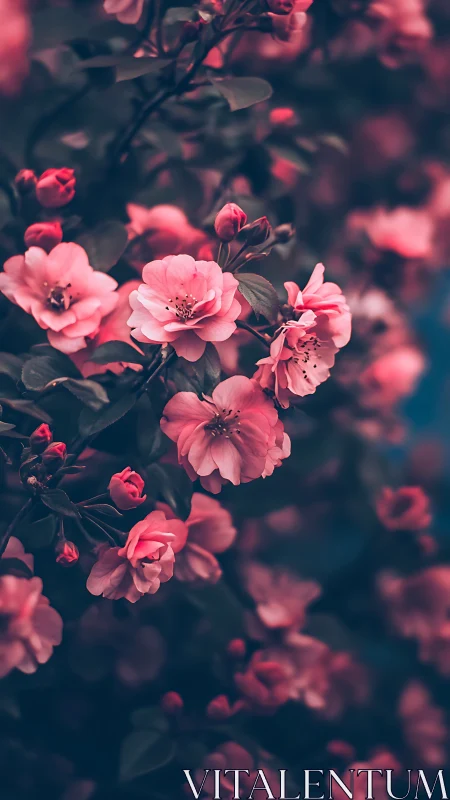 Pink Blooms Unfold in Atmospheric Garden Depth