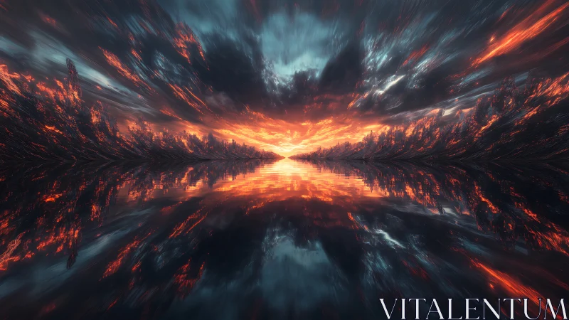 Molten Horizon Corridor mirrored in stormlit cosmic river.