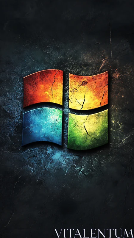 Weathered Windows logo glows against textured dark wall.