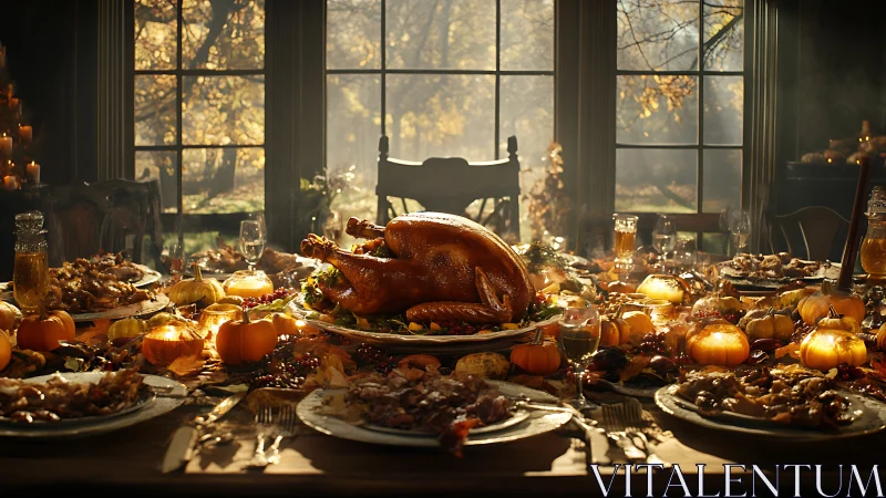 Golden holiday feast in the glow of an autumn sunset.