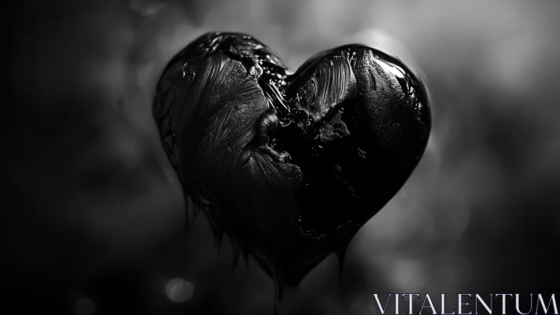 Black Heart-Shaped Paint Texture in Monochrome.