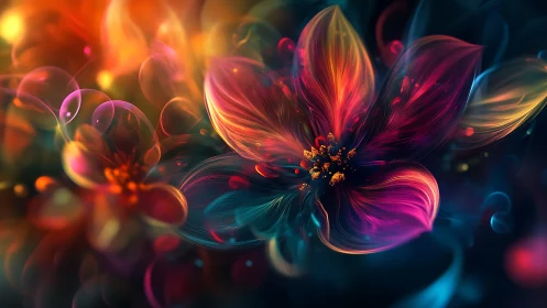 Spectral macro-floral vortex with luminous chromatic turbulence.