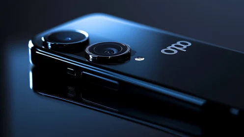 Midnight Oppo smartphone gleams with dual-lens allure.