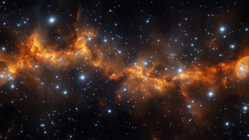 Starlit ember river carving through the silent cosmic dark.